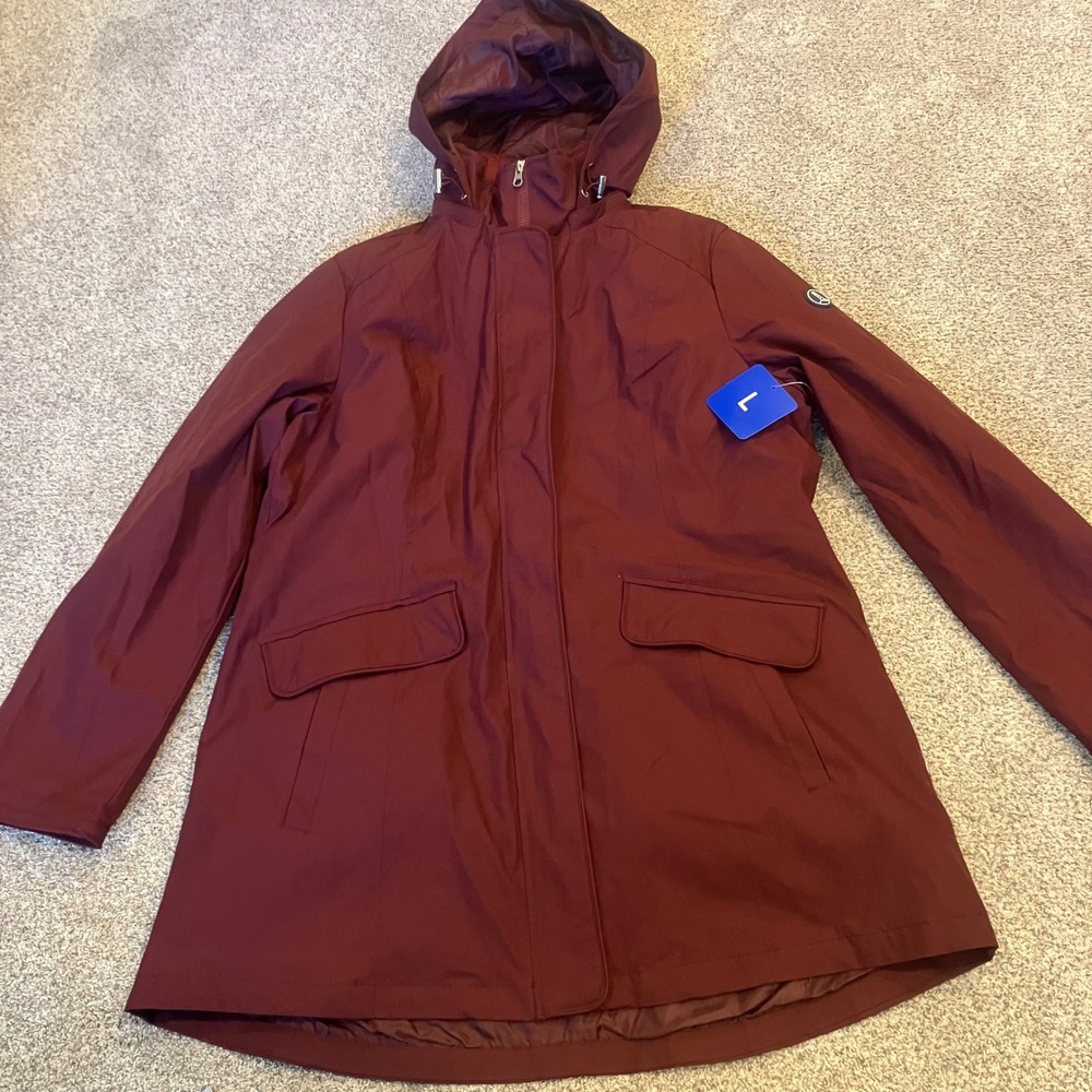 Lands End 3 in 1 Systems Womens L Burgundy Waterproof Hooded Rain Parka Jacket